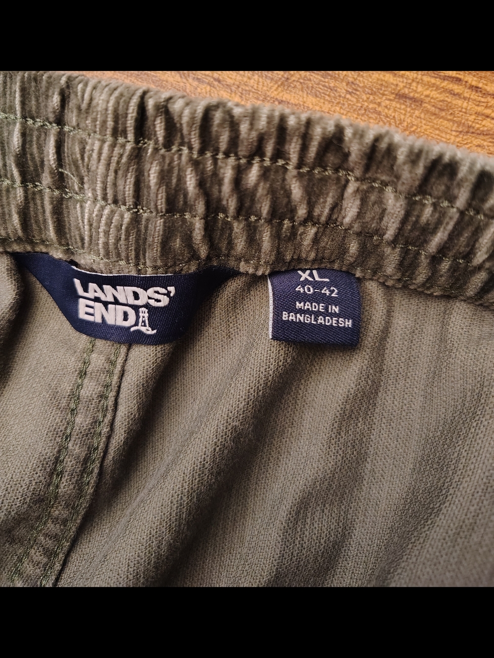 Lands' End Olive Corduroy Drawstring Men's Shorts - Picture 2 of 4